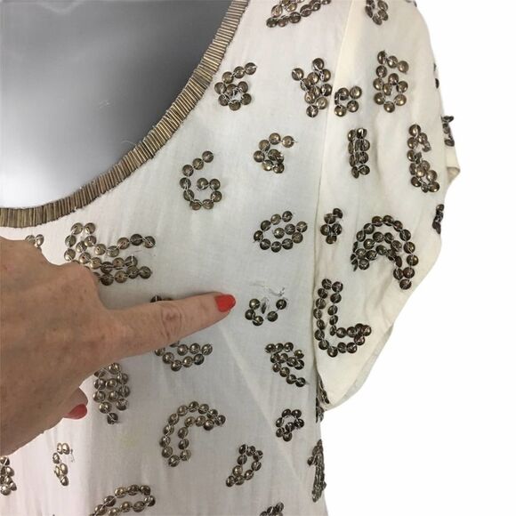 French Connection White & Brass Bead Cotton Dress Size 4 - Picture 2 of 9